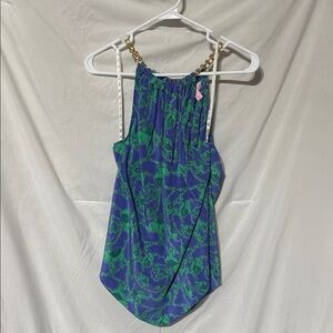 Lilly Pulitzer Blue and Green Patterned Tank Top